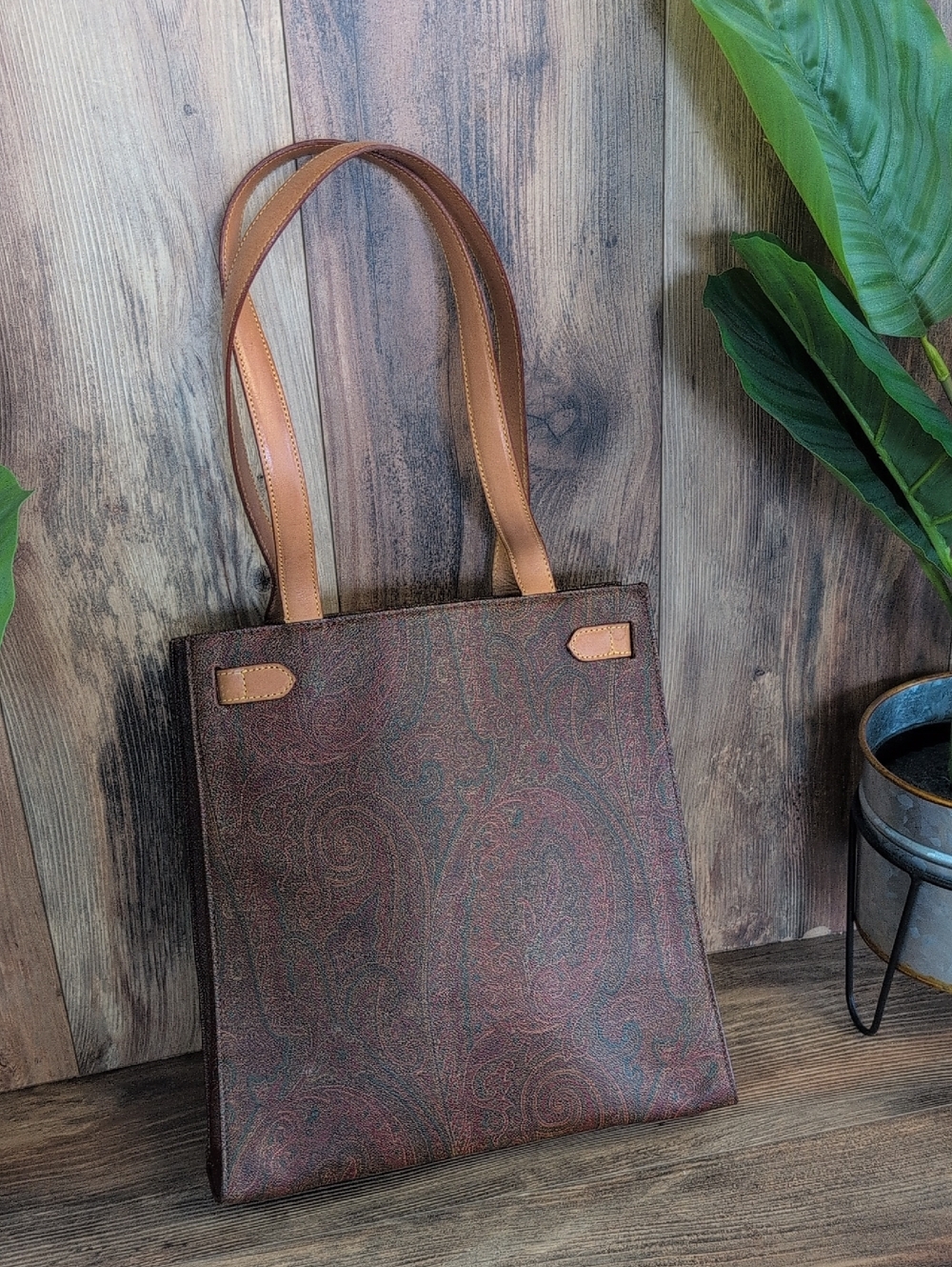 Etro Paisley Coated Canvas Vachetta Leather Laptop Briefcase Shoulder Bag - Picture 2 of 16